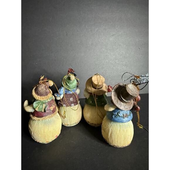 Country Snowman Christmas Ornament Set (4) Hanging Holiday Decor Farmhouse - Picture 2 of 5